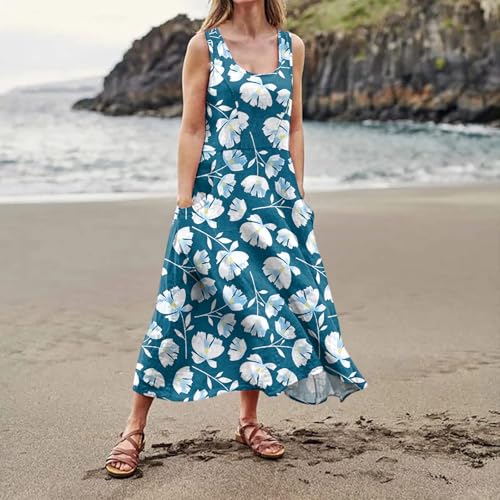 Womens Sleeveless Maxi Sundresses Trendy Casual Off The Shoulder Tank Dress Elegant Floral Smocked Flowy Long Dress4