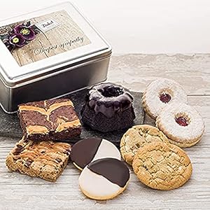 Gourmet Sweet Sympathy Gift Box By Dulcet Gift Baskets- Handmade Freshly Baked Treats In “Deepest Sympathy” Tin Box – Condolences Gift Basket With Assorted Cookies & Brownies, Chocolate Lava Cake