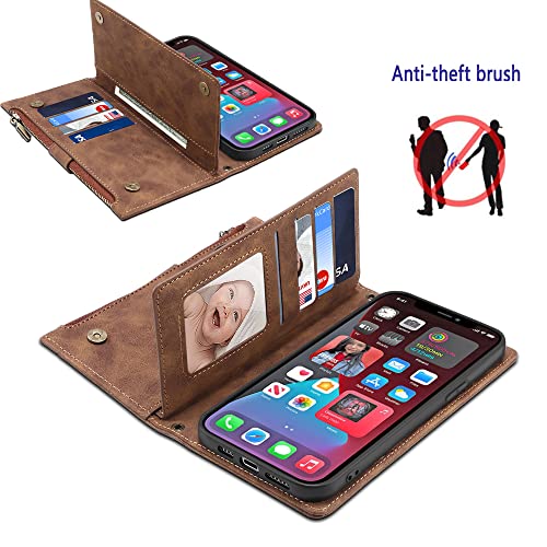Coque antichoc iPhone 12 anti-chute avec protège-écran et rangement zip