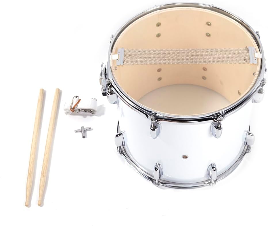 Ktaxon 14 x10 inches Marching Drum, Snare Drums Suitable for Students with Pair of Drumsticks, Key, and Strap (White)