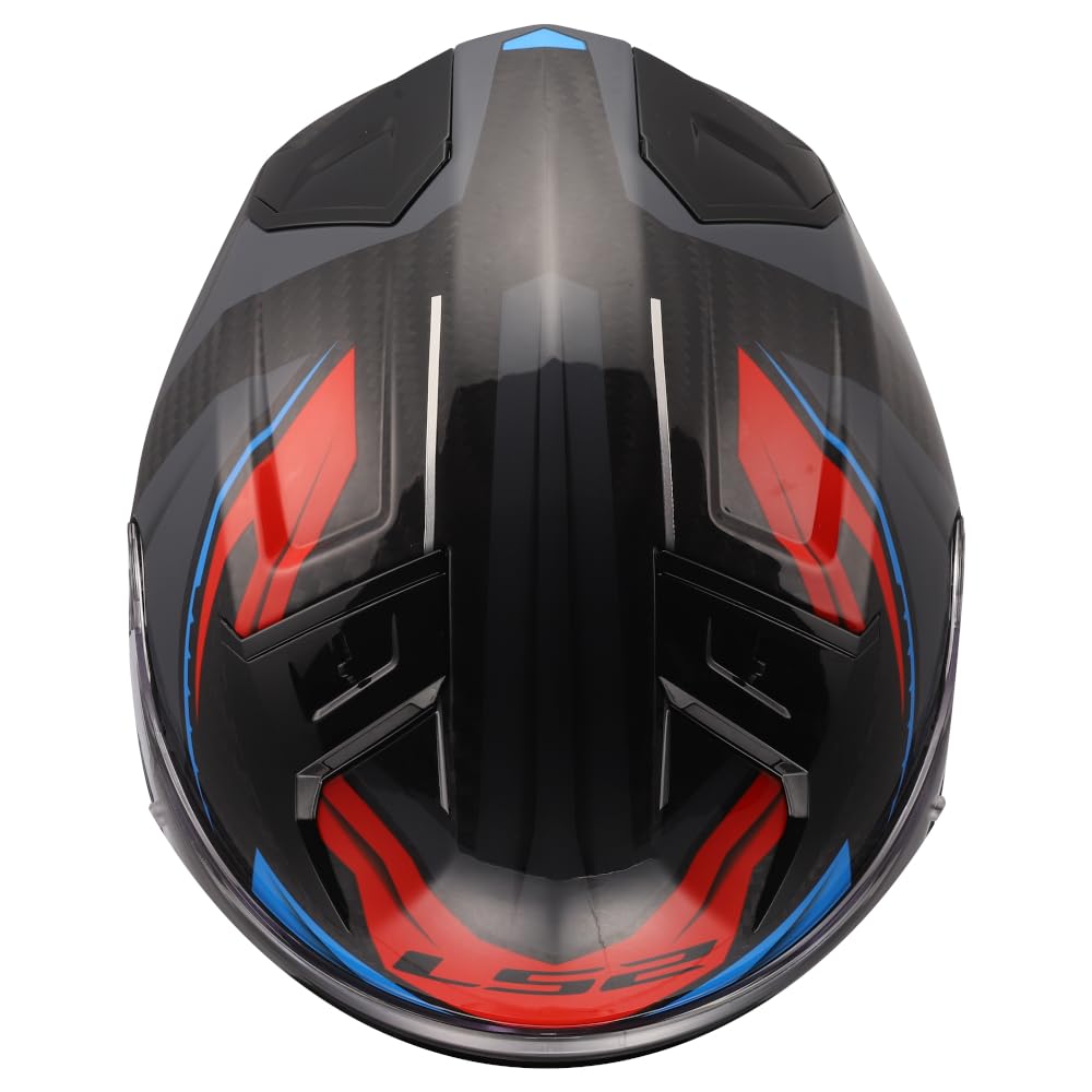 Designed LS2 FF811 Vector II Carbon Savage Azul Rojo Bluetooth Sena Integrado - Casco de Moto Integral con Visor Solar, Pinlock y Pantalla Oscura - Helmets Unisex Hombre y Mujer - ECE 22.06