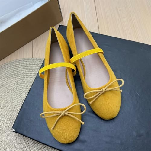 Image of TN TANGNEST Women's Mary Jane Flats Bow Ballet Shoes | Round Toe Flats with Buckle Strap Dressy Comfortable Faux Suede Flats