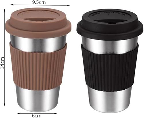 Miniatura 3 de Hoshen Vaso de 17 onzas (con tapa de silicona), taza de café de acero inoxidable, posavasos antiquemaduras, taza para bebidas, color negro