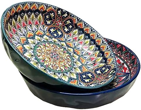 Qlans Serving Bowls 10.2inch 75 Oz Fruit Bowls Salad Bowls, Pasta Bowl Set of 2, Serving Dishes for Entertaining, Vibrant Color Large Bowls for Party,Microwave & Dishwasher Safe （Multicolor）