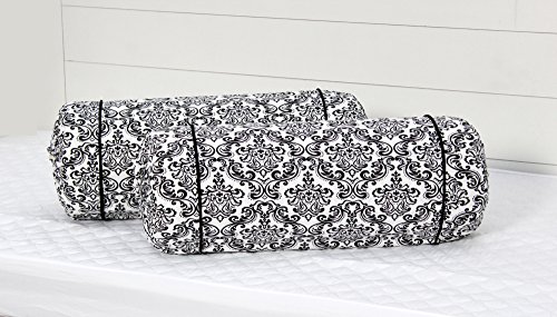 Image of AURAVE Cotton 144 TC Printed Bolster Cover with Drawstring Closure, Set of 2, Soft Breathable Durable Machine Washable for Sofa Bed & Home Decor, 15 inchx30 inch, Black | Cover Only