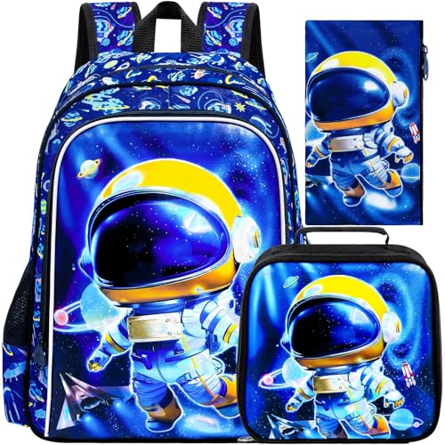 Image of CCJPX 3PCS Kids Backpack for Boys, 16 Inch Astronaut Water Resistant Preschool Bookbags, Cool Elementary Kindergarten School Backpacks and Lunch Box