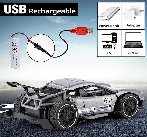 Image of Zest 4 Toyz RC Car Rechargeable Remote Control Racing Car Alloy High Speed Car Toys for Kids Best Gift Vehicle Toys for Boys (Pack of 1) Grey