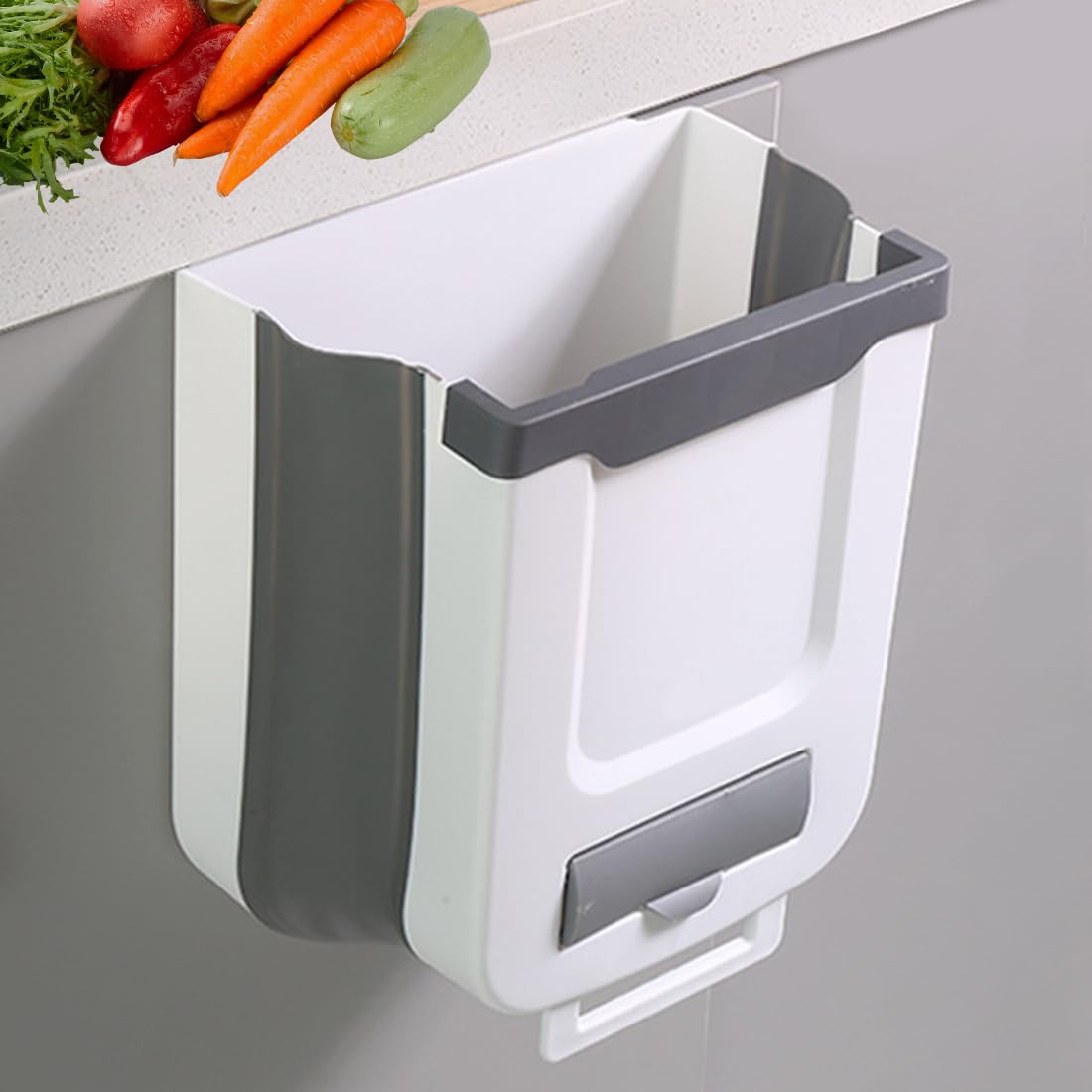HZYUEKUN Foldable Kitchen Door Bin, Hanging Trash Can, 10L Kitchen Rubbish Wall-Mounted Waste Box for Under Sink,Cupboard Door, Cabinet, Camping, Bathroom,Trip, Motorhom(Grey)