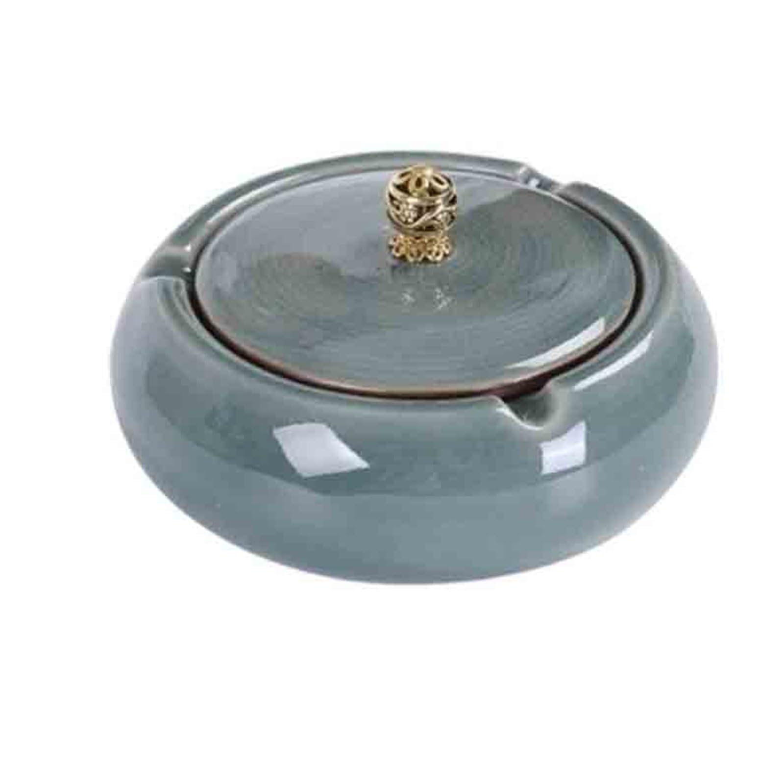 Zhaoj24-05 Cigar Ashtrays Ge Kiln Texture Solid Color Ceramic Ashtray With Lid Home Office Hotel(Green)