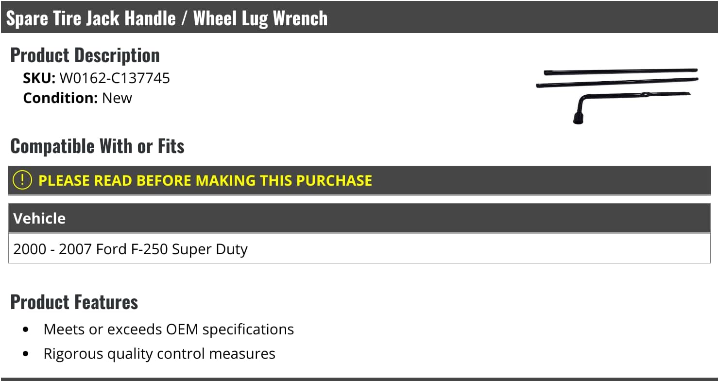 Spare Tire Jack Handle and Wheel Lug Wrench - Compatible with 2000-2007 Ford F-250 Super Duty