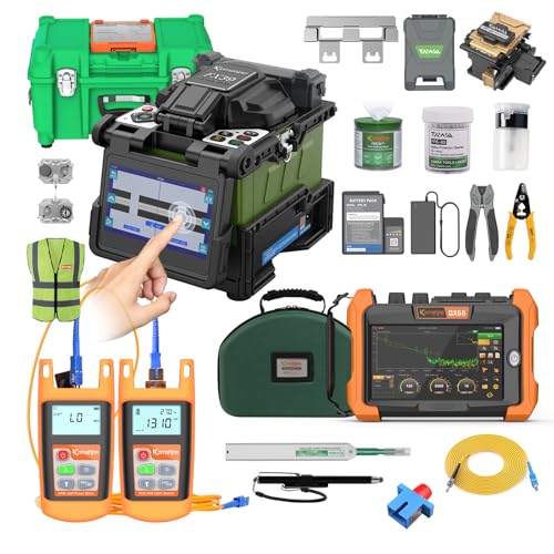 Komshine FX39 Fiber Optic Fusion Splicer Six Motors with Extra Electrodes, Touch Screen QX65 OTDR Fiber Optic Tester 1310/1550nm 32/30dB Built in Event Map OPM OLS VFL RJ45 Cable Tester FC SC Adapter