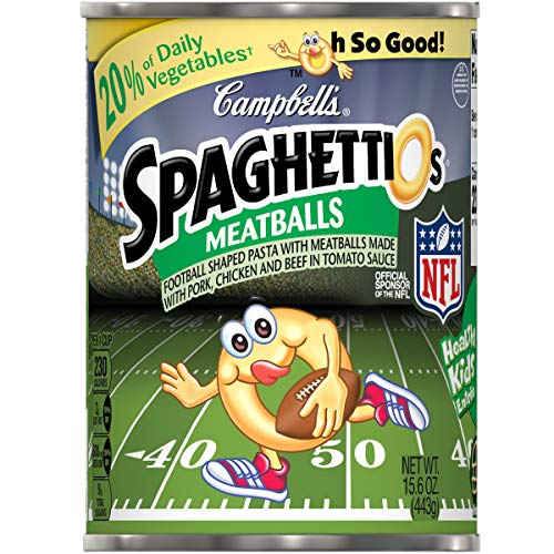SpaghettiOs Campbell's Canned Pasta, Football Shapes with Meatballs, Assorted, 15.6 Oz, Pack of 12