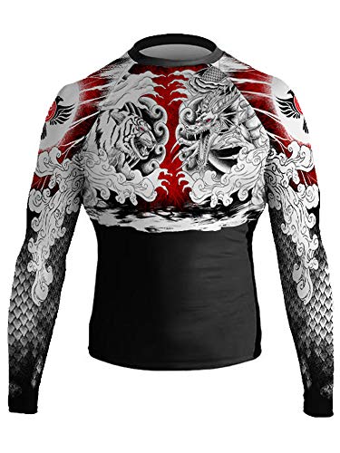 Raven Fightwear Men's Tiger and Dragon 1.0 Rash Guard MMA BJJ Black Medium