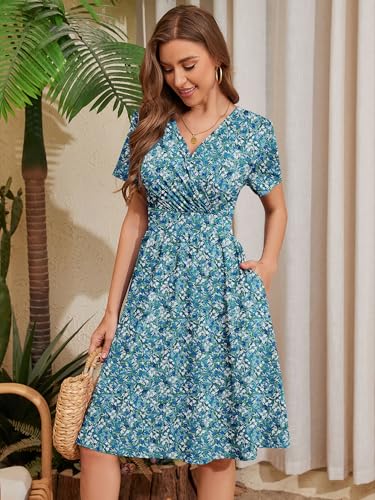 Image of Heymoments Womens Summer Short Sleeve Casual Dresses V-Neck Beach Dress with Pockets S-2XL