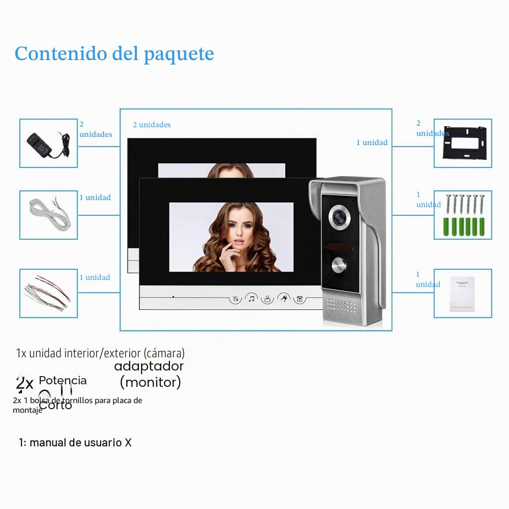 Diginex Hfeng Video Intercom System 2 Monitors Video Door Phone Pantalla de 7 Pulgadas Clear para Home Video Door Bell Camera Night Vision MAX a 100 Metros