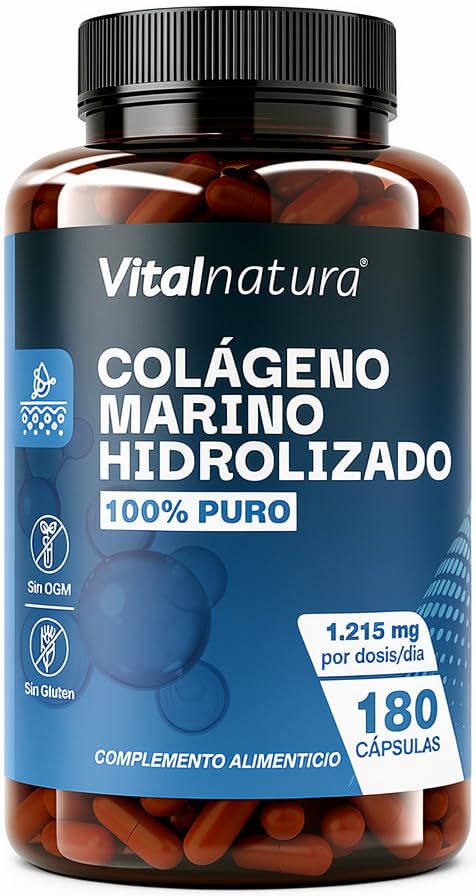 Colágeno Marino Hidrolizado 100% Puro 180 Cápsulas – Fórmula Premium para Articulaciones, Cartílagos, Recuperación Muscular y Huesos – Alta Absorción – Apoya Piel, Cabello y Uñas – Vitalnatura