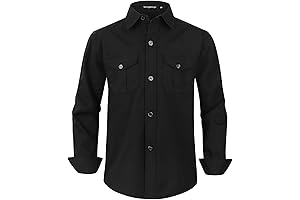 Boys' Long Sleeve Button Down Shirt for Kids Woven Solid Two Pockets
