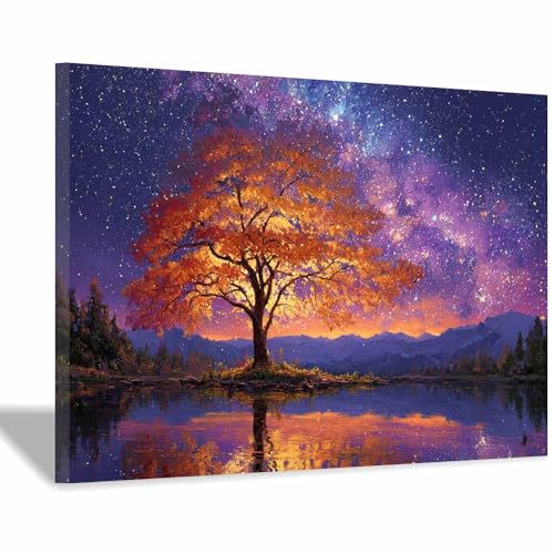 Toile murale Lac Star Tree HOQIU encadrée 60x80cm pour raviver un mur de salon blanc