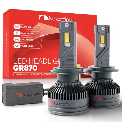 Image of Nakamichi GR870 Series H7 LED Light Bulbs for Replacement, 31,000 Lumens 200W Per Set, Super Bright Daylight White, Plug and Play, High & Low Beam, Pack of 2, 6000K, H7