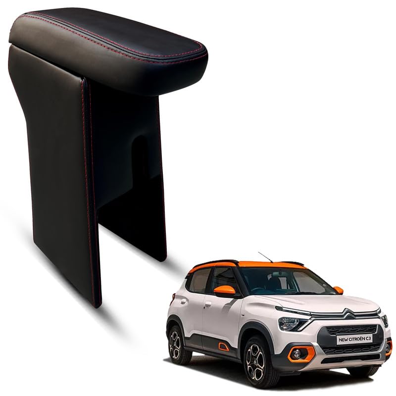 Carigiri Premium Finish Car Armrest with Storage Box And High Density Moulded Foam For Citroen C3/ eC3 (Black with Red Double Stitching,Nappa Leatherette)(No Obstruction to Rear Window Buttons)-picture-35
