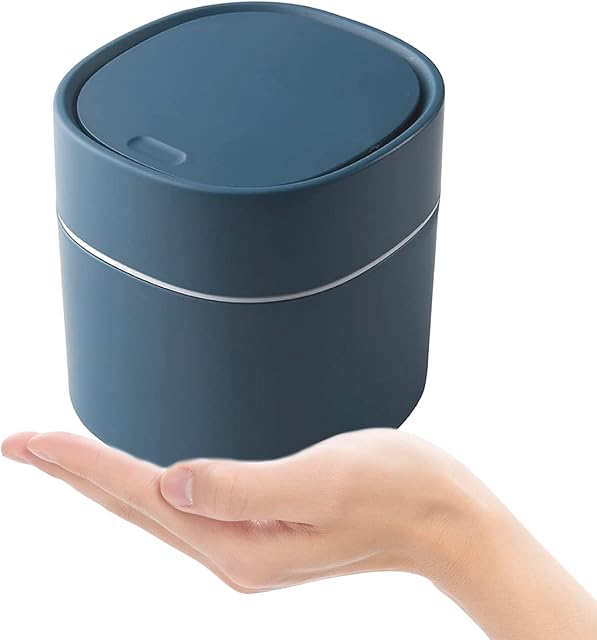 Small bin office desk bin with lid for countertop,Used for Family Living Room Kitchen Bedroom Bathroom Office Car Indoor Beige Dark Blue(2.2L)