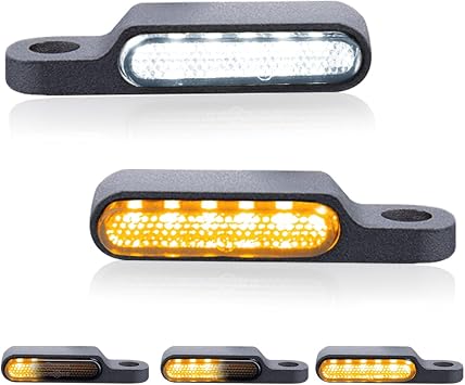 TSUNG Motorcycle Sequential LED Turn Signals Front Handlebar Blinkers Mini Flowing Marker Light Universal Cruiser Touring Bobber Cafe Racer Street Bikes Black-White&Amber
