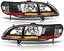 AUTOSAVER88 Compatible with 98 99 00 01 02 Accord 2-Door / 4-Door Headlight Assembly Replacement Black Housing Amber Reflector