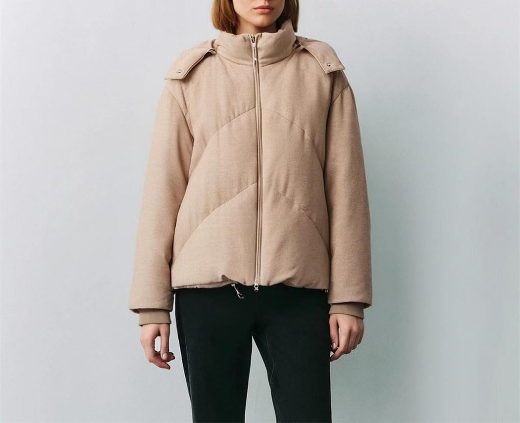 Women’s Goose Down Jacket Short Hooded Pink Thick Warm Winter Coat Casual Fashion Outerwear