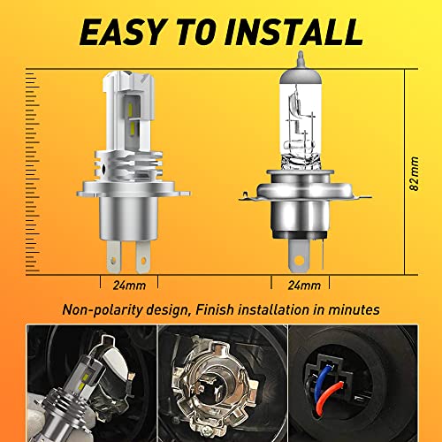 Image of OXILAM H4 LED Motorcycle Headlight Bulb 9003 Bulb White 6000k CSP Chips LED Car Headlight H4 Headlamp, Pack of 1