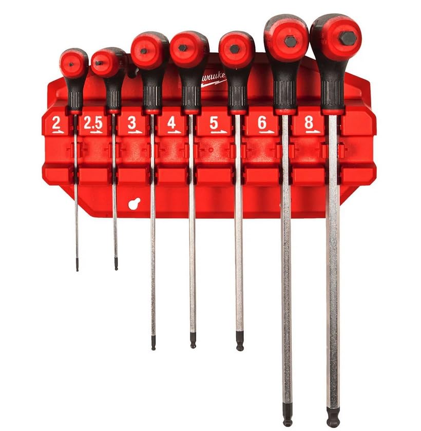 Milwaukee 4932498677 7 Pieces Hex Key Wrenches with Comfort Grip Set with Rack