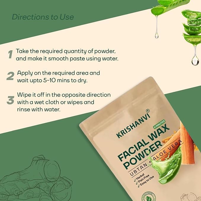 Image of Facial Hair Removal Wax Powder with Ubtan & Aloevera, Painless Herbal Facial & Body Hair Remover Waxing Powder for Women No Harmful Chemicals, No Irritation, No Skin Rashes-100 GM