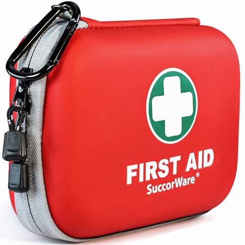 150 Pieces Mini First Aid Kit - Small Medical Kit with Hard Shell - Emergency First Aid Kit for Car, Travel, Home, Outdoor, Office, Camping, Hiking (Red)