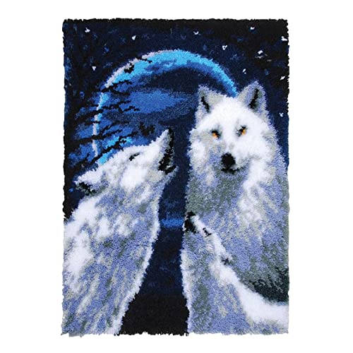 Deevoka Wolves Latch Hook Craft Kit DIY Embroidery Carpet Set for Home Decoration