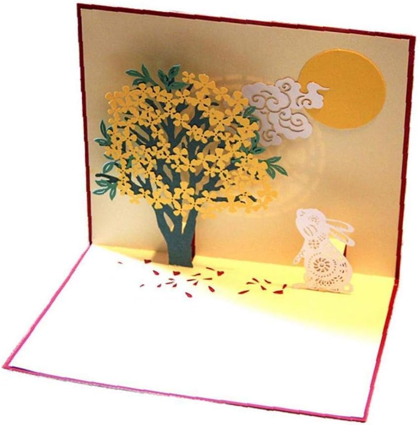 Rosojodg 1Pc 3D Rabbit Flower Pop UP Cards with Envelope Mid-Autumn Festival Invitation Cards Birthday Card Kids DIY Gift Cards Greeting Cards