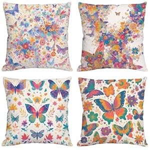 Xeoyenle Outdoor Kissenbezug 4er Set Blumen Schmetterling