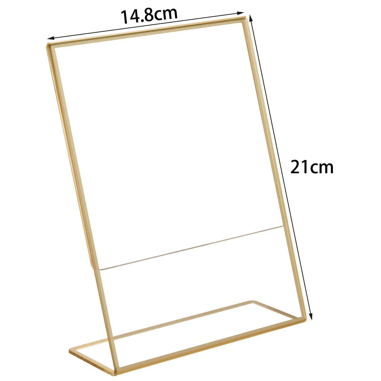 HIIMIEI A5 Tischaufsteller Schräg, 6 Stück Thekenaufsteller A5 Bilderrahmen Gold, Acryl Werbeaufsteller/L-Ständer für Hochzeitsparty, Cafés, Restaurants, Ausstellungen, Büros (14,8 x 21,0 cm)