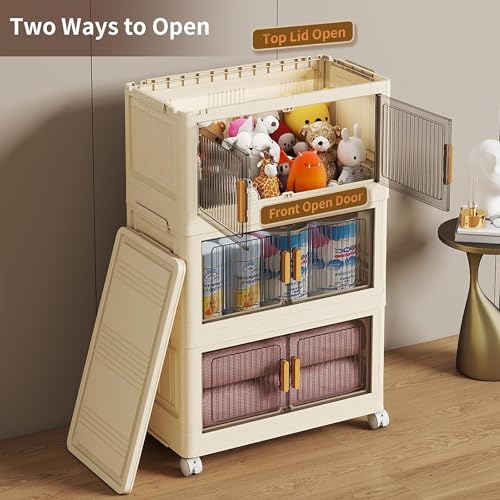 Image of REXERA ๐ ๐๐๐๐ Plastic Wardrobe for Storage Cabinet with Wheels | Multipurpose Clothes organizer Almirah Wardrobe for Clothes, Kitchen Cupboard | Plastic Organizer with Transparent Doors - WHITE