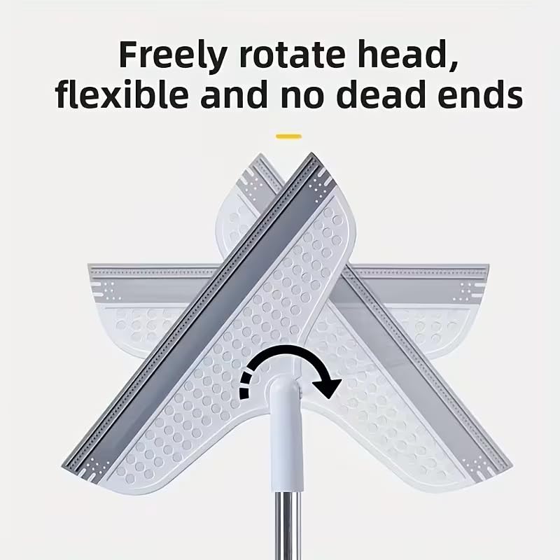 Image of Floor Wiper with Silicone Blade Magic Broom Water Squeegee for Bathroom Tile Marble Glass Walls Balcony Mirrors Floors Carpet Cleaning180Swivel Head Adjustable Long Handle Multipurpose Cleaning wiper
