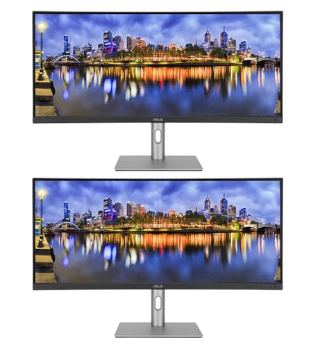 Image of Asus ProArt PA34VCNV 34-inch Curved 1440P UW-QHD Professional Monitor, 2-Pack Bundle with USB-C with 96W PD, Daisy Chain DisplayPort, HDMI, USB Hub, Ethernet and Integrated Speakers