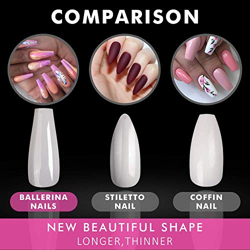 Fake Nails Acrylic Nail Tips - False Nails With Glue Ejiubas Press On Nails Coffin 500PCS Clear Full Cover False Nails 4PCS Nail Glues 1PC Nail File With Case