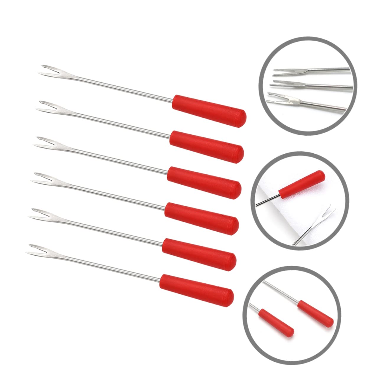 PRETYZOOM 12 Pcs Fruit Fork Barbecue Fork Sago Palm Fondue Melting Skewer Cheese Outdoor Fondue Cheese Bbq Fork Bbq Corn Holders Forks Chocolate Stainless Steel Vegetable Fork Red
