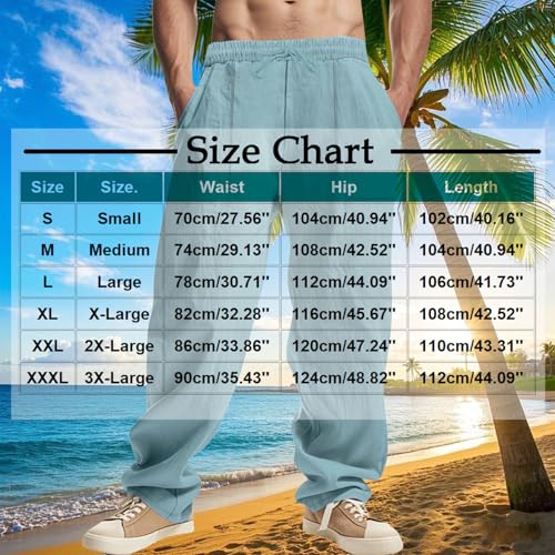 Men's Cotton Linen Pants Summer Fashion Solid Color Loose Comfy Plus Size Wide Leg Sweatpant Elastic Waist Trouser3