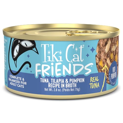 Image of Tiki Cat Friends Tuna, Tilapia & Pumpkin Wet Cat Food | Friends Recipe with Tuna, Tilapia & Pumpkin, Grain Free, High Moisture, Formulated for Adult Cats, 2.8 Oz Can (12 Count)