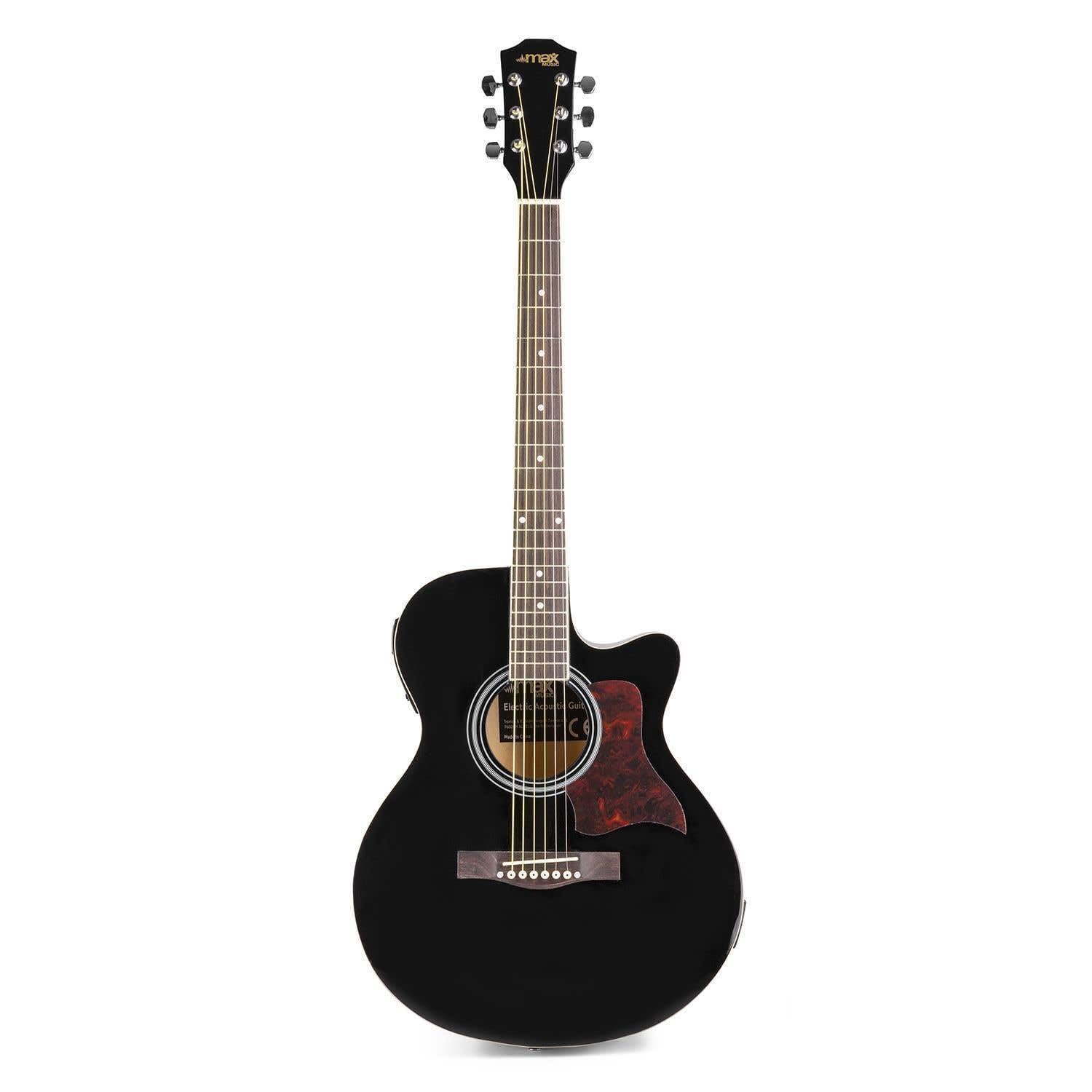 MAX ShowKit Set de Guitare Électrique Acoustique avec Pupitre - Noir, Idéal pour Débuter la Guitare