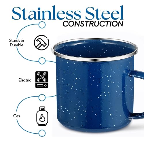 Royouzi 3 Emaille-Becher, Trinkbecher aus Emaliertem Edelstahl, Teepott, Kaffeetasse, 3 Teiliges Becherset, Spülmaschinengeeignet und kann Gegrillt Werden für Outdoor/Camping und Geschenk (Blau)