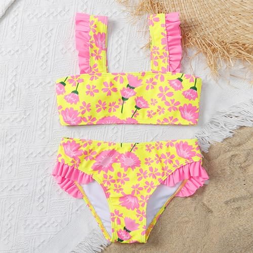 Kid Girls 2 Piece Swimsuit Ruffle Bikini Set Bathing Suit Tropical Floral Print Beach Swimwear Summer Swimming Suit3