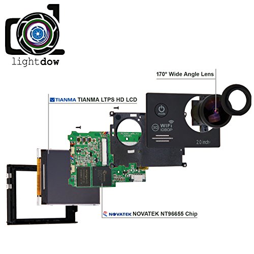 Lightdow LD6000 WiFi 1080P HD Sports Action Camera Kit - App Remote Control 30m Waterproof 2.0 Inch LCD Screen 170 Degree Wide Angle Rechargeable Battery and Mounting Accessories (Black+WiFi) - Thumbnail 6