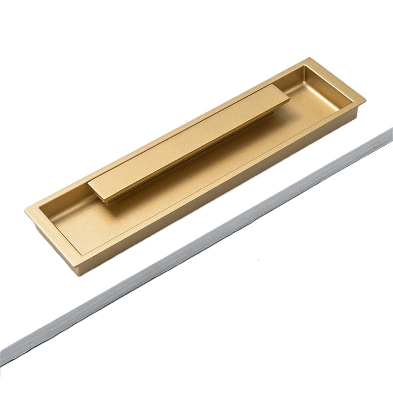 ATEUXOL Recessed Door Handles Invisible Gold Kitchen Cabinet Handle Embedded Sliding Door Zinc Alloy Recessed Furniture Wardrobe Hardware Drawer Pulls(Matte Gold 192mm)