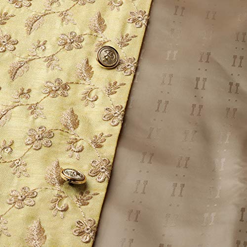 Image of SOJANYA (Since 1958 Men's Cotton Linen Maroon Kurta and White Pyjama with Mustard Cotton Nehru Jacket
