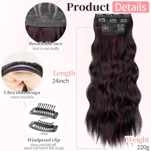 Image of KooKaStyle Wavy Thick Clip in Hair Extensions 24 inch Burgundy mix Dark Brown